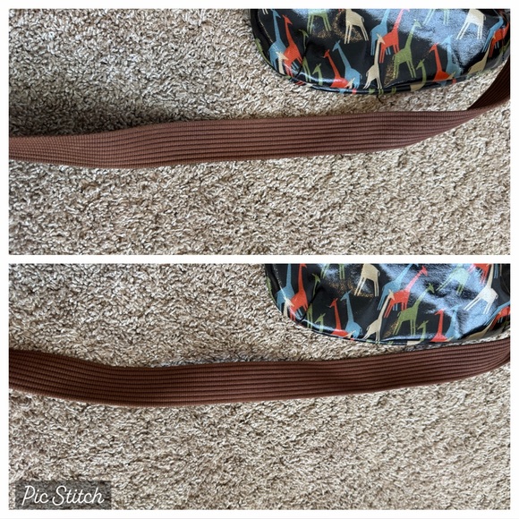 Fossil Brown Multi Giraffes Pattern Key-Per Crossbody Purse Coated Canvas Blue - Picture 15 of 16